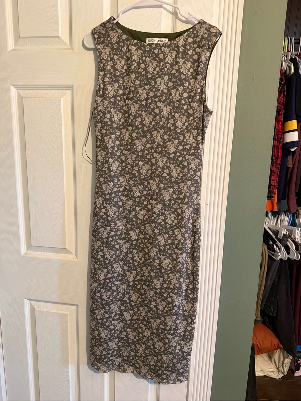 Dry Goods Olive Floral Midi Sheath Dress